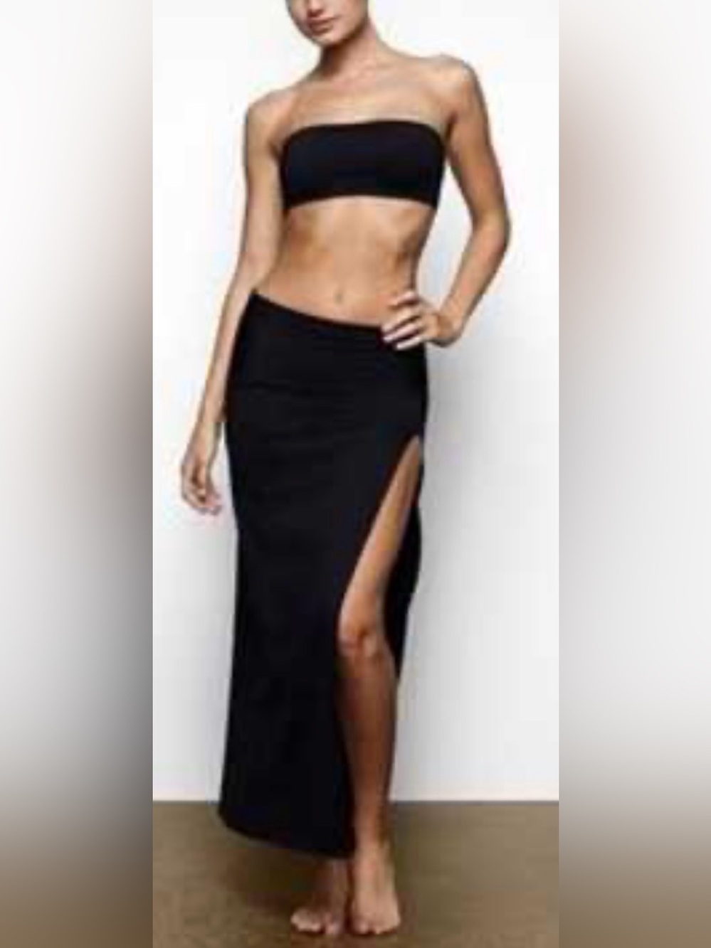 SKIMS Black High-Slit Swim Resortwear Evening Maxi Skirt Shapewear Size XL